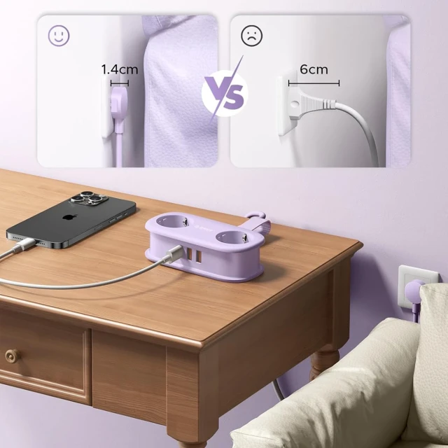 Мережева розетка Orico AP3 20W GaN 5в1 2xAC+2xUSB-A+1xUSB-C Purple (6942227174543)