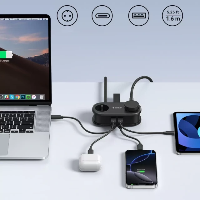 Смарт-розетка Orico AP3 65W GaN 6в1 2xAC+2xUSB-A+2xUSB-C Black (6942227174550)