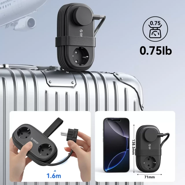 Смарт-розетка Orico AP3 65W GaN 6в1 2xAC+2xUSB-A+2xUSB-C Black (6942227174550)