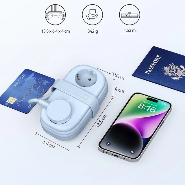 Розетка живлення Orico AP3 65W GaN 6в1 2x AC 2x USB-A 2x USB-C Blue (6942227174574)