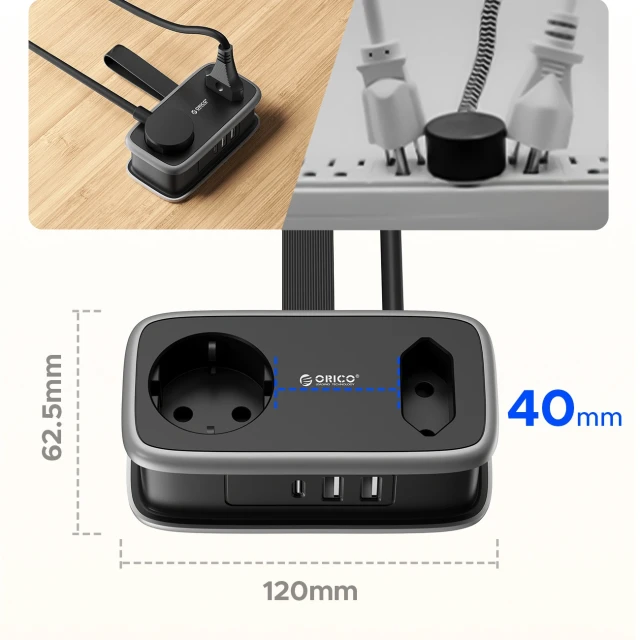 Розетка Orico APP 15.5W 5в1 2x AC + 2x USB-A + 1x USB-C Black (6942227174598)