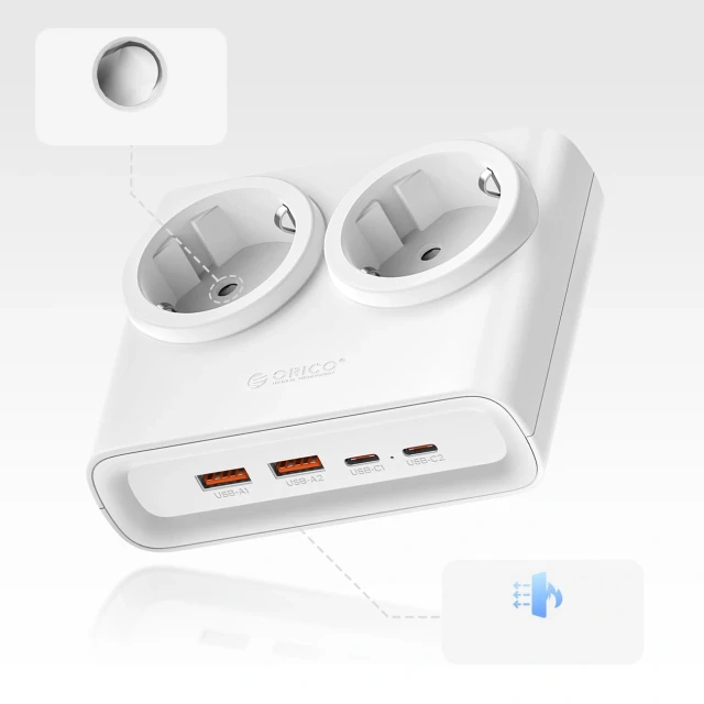 Розетка мережевої фільтр Orico PDC25 25W 6в1 2x AC 2x USB-A 2x USB-C White (6942227174628)
