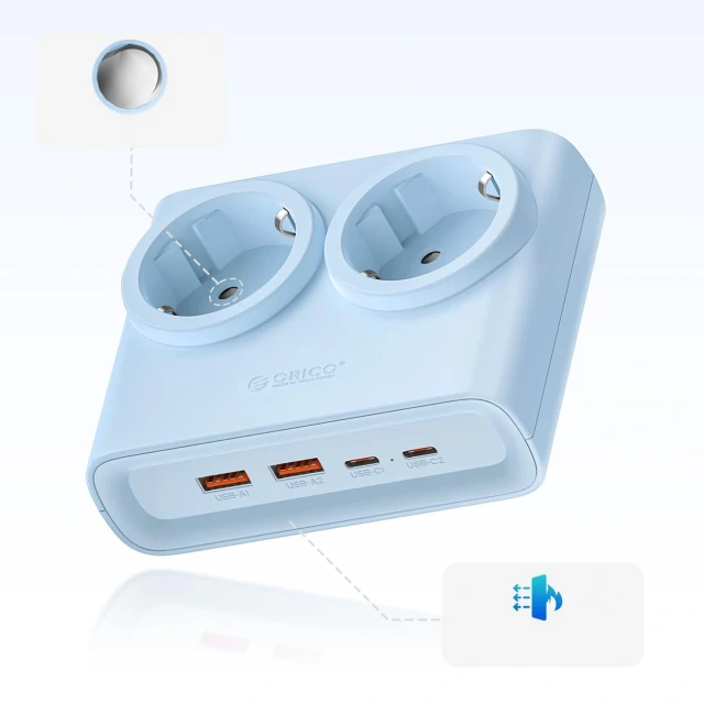 Сетевая розетка Orico PDC25 25W 6в1 2x AC 2x USB-A 2x USB-C Blue (6942227174635)