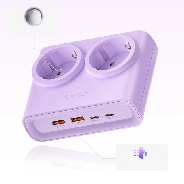 Блок живлення Orico PDC25 25W 6в1 2xAC + 2xUSB-A + 2xUSB-C Purple