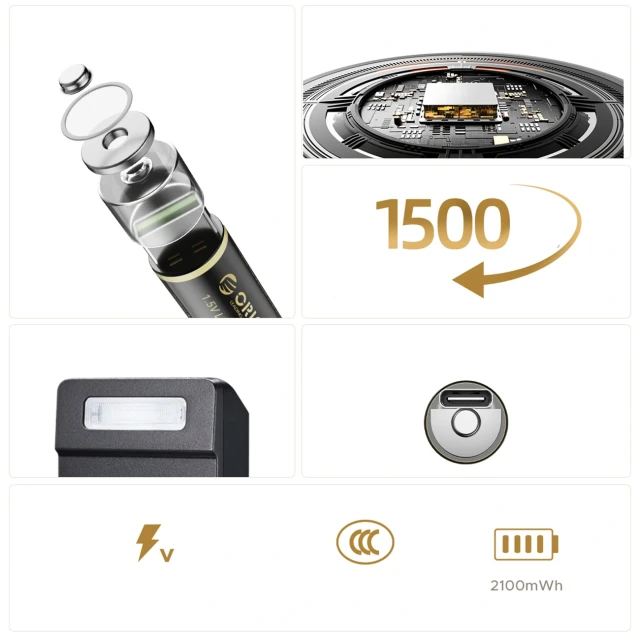 Батарея літієва Orico Ener-G EG5C 1,5 В 2100mWh AA USB-C 2 шт. (6942227174666)