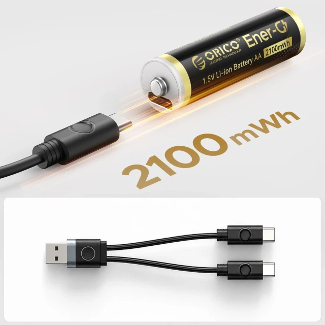 Батарея літієва Orico Ener-G EG5C 1,5 В 2100mWh AA USB-C 2 шт. (6942227174666)