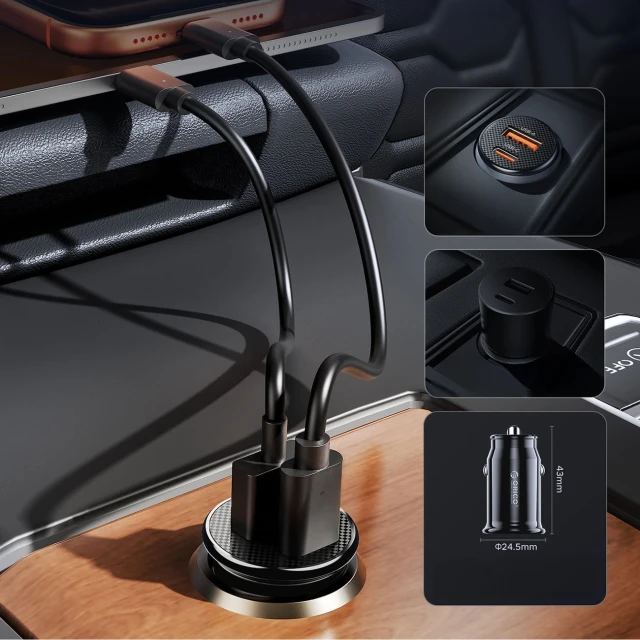 Автомобільна зарядка Orico PowerMini 30W USB-C + USB-A Black (6942227174673)