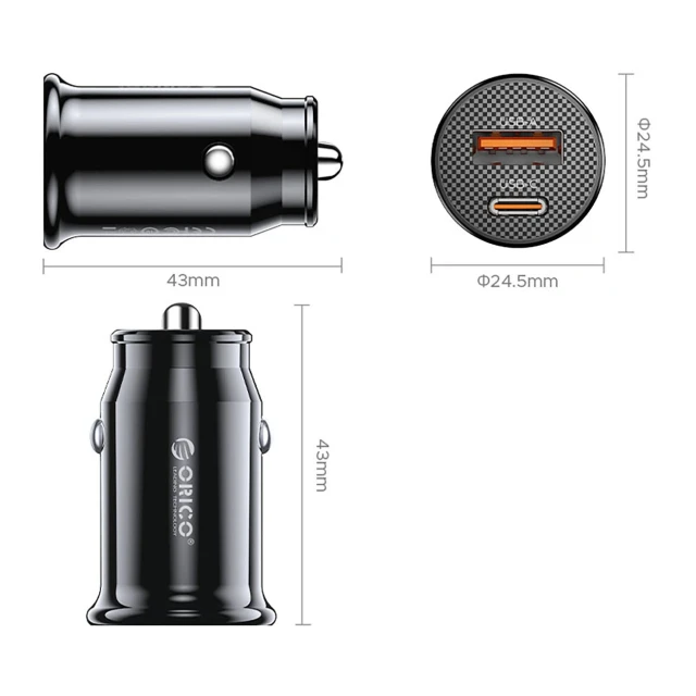 Автомобільна зарядка Orico PowerMini 30W USB-C + USB-A Black (6942227174673)