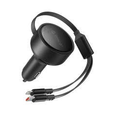 Зарядний пристрій автомобільний Orico Dual Stretch 60W USB-C 2x кабель USB-C + Lightning Black (6942227174727)