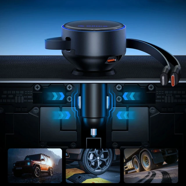 Зарядний пристрій автомобільний Orico Dual Stretch 60W USB-C 2x кабель USB-C + Lightning Black (6942227174727)