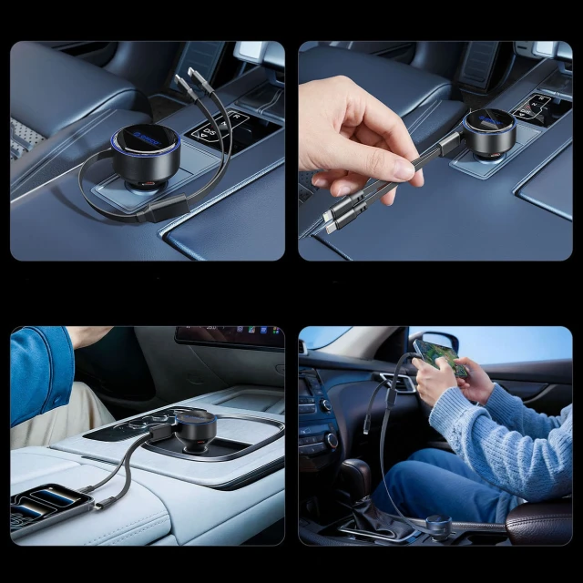 Зарядний пристрій автомобільний Orico Dual Stretch 60W USB-C 2x кабель USB-C + Lightning Black (6942227174727)