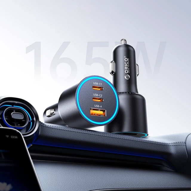 Зарядний пристрій автомобільний Orico HyperDrive 165W USB-A 2x USB-C Black (6942227174765)