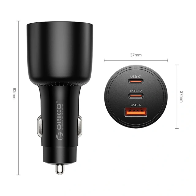 Автомобільна зарядка Orico PowerLink 165W USB-A + 2x USB-C Black (6942227174772)