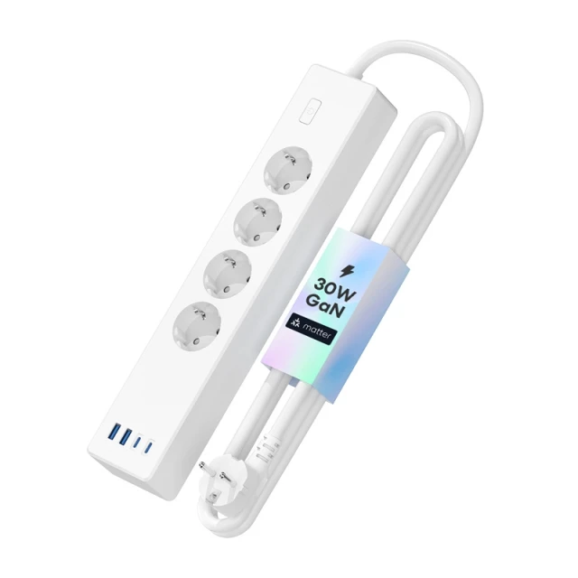 Розумний подовжувач з швидкою зарядкою Meross MSP844 4 розетки + 2x USB-A + 2x USB-C Matter (MSP844SMA-EU(N))