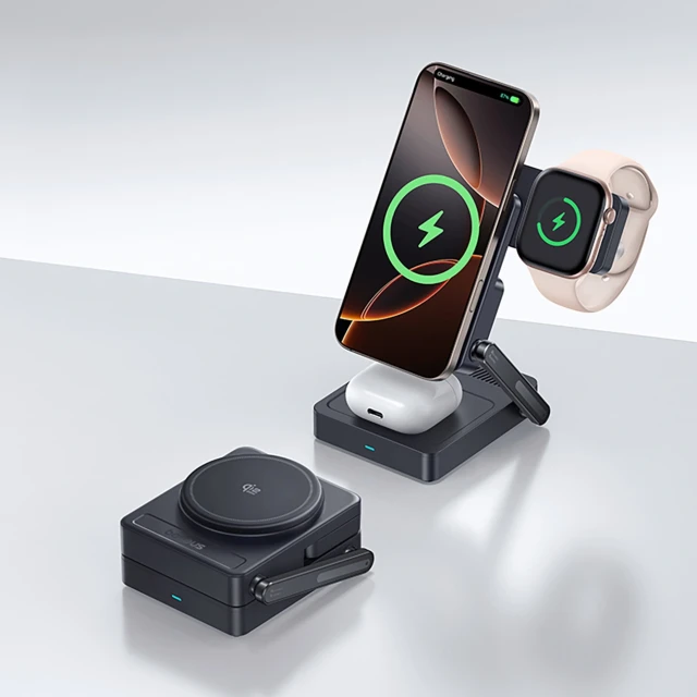 Бездротова зарядка Baseus PicoGo AF21 3в1 Qi2.2 35W з блоком живлення EU 45W і кабелем USB-C 1m Black (6942521200641)