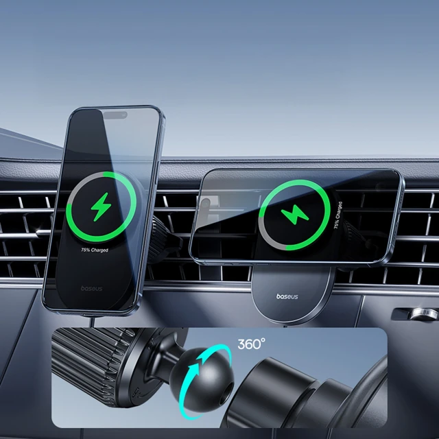 Автотримач Baseus PrimeTrip VC2 Pro з зарядкою Qi2.2 з вентилятором на дефлектор Black (6942521201426)