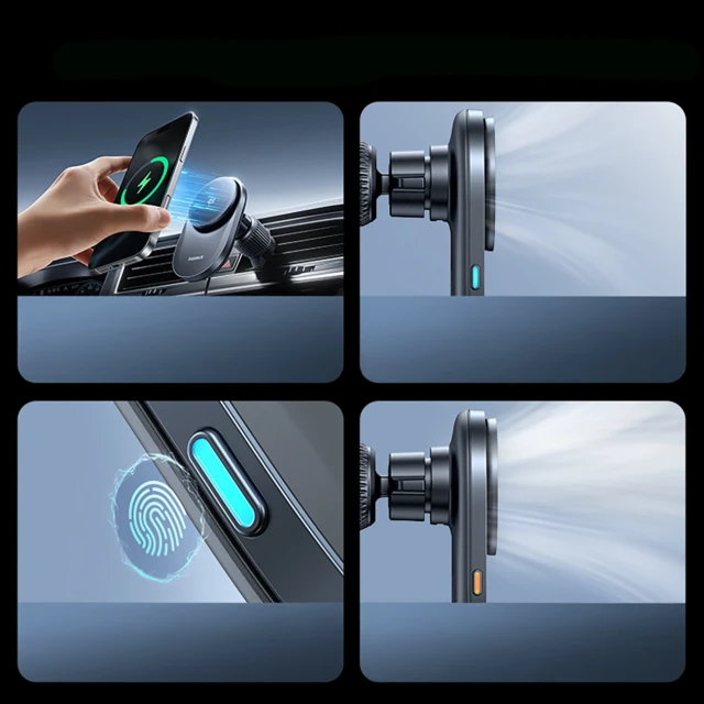 Автотримач Baseus PrimeTrip VC2 Pro з зарядкою Qi2.2 з вентилятором на дефлектор Black (6942521201426)