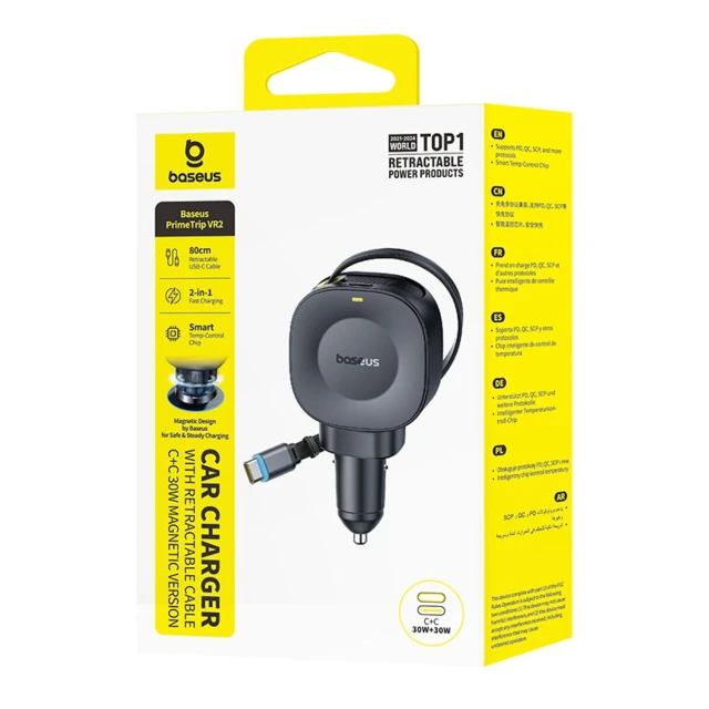 Автомобільна зарядка Baseus PrimeTrip VR2 30W + 30W зі згортуваним кабелем USB-C Black (6942521201761)