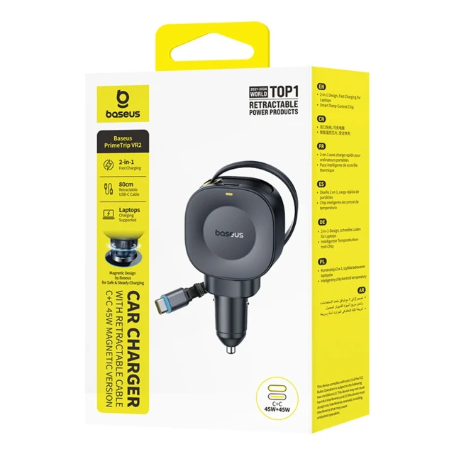 Автомобильная зарядка Baseus PrimeTrip VR2 45W + 45W со сворачиваемым кабелем USB-C Black (6942521201891)