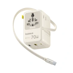 Адаптер подорожній Baseus EnerCore CG11 70W 6в1 зі згортуваним кабелем USB-C White (6942521202584)