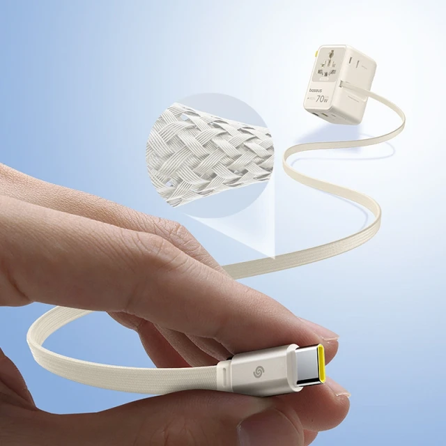 Адаптер подорожній Baseus EnerCore CG11 70W 6в1 зі згортуваним кабелем USB-C White (6942521202584)