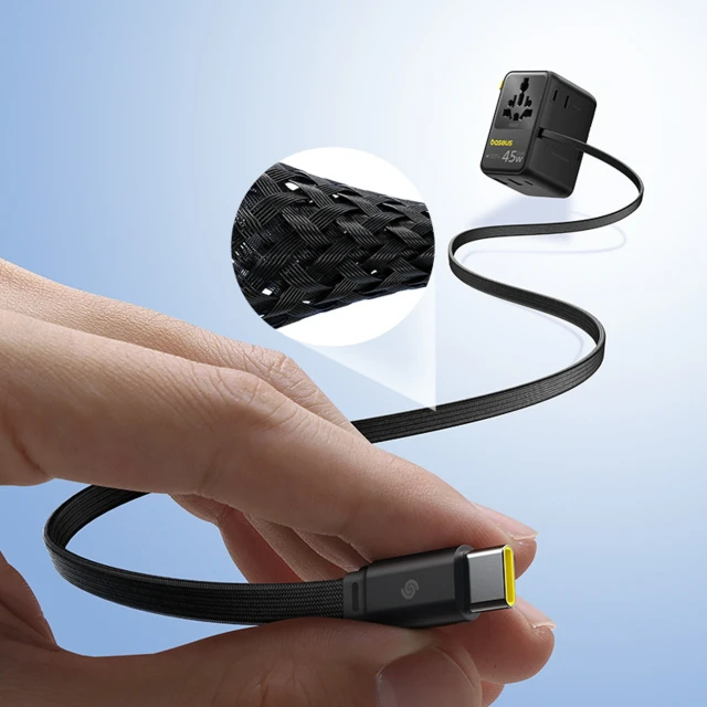 Адаптер подорожній Baseus PicoGo AG11 45W 6в1 зі згортуваним кабелем USB-C Black (6942521203475)