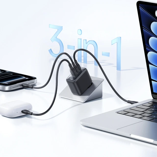 Мережевий зарядний пристрій Baseus EnerFill FE22 70W 2x USB-C + USB-A Black (6942521209712)