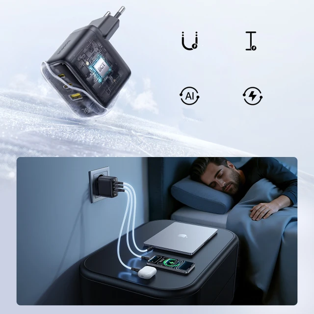 Мережевий зарядний пристрій Baseus EnerFill FE22 70W 2x USB-C + USB-A Black (6942521209712)