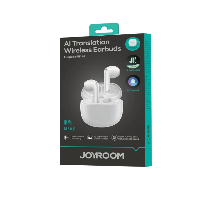Навушники бездротові Joyroom JR-FB1 Funpods Bluetooth 6.0 TWS з функціями AI White (6942712400461)