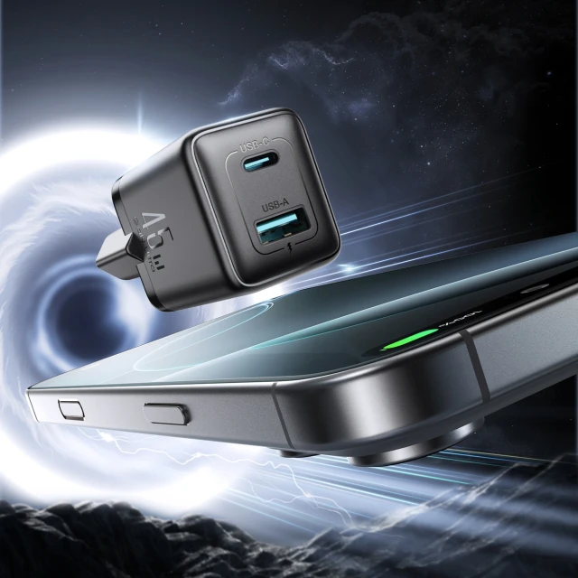 Мережева зарядка Joyroom JR-TG8 GaN 45W USB-C + USB-A Black (6942712400577)