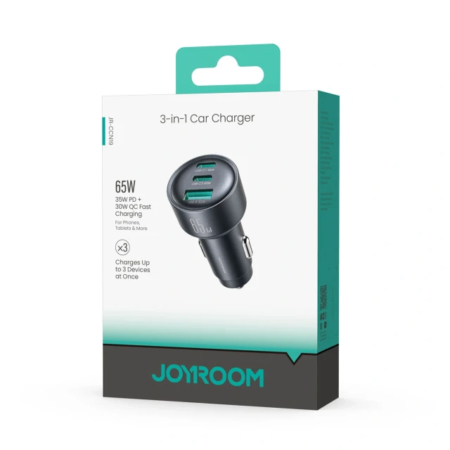 Автомобільна зарядка Joyroom JR-CCN19 65W 2x USB-C + USB-A Grey (6942712402007)
