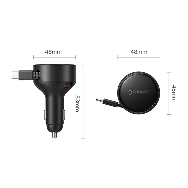 Зарядка автомобільна Orico FC-60-2C 60W USB-C 65 cm Black (6942886200362)
