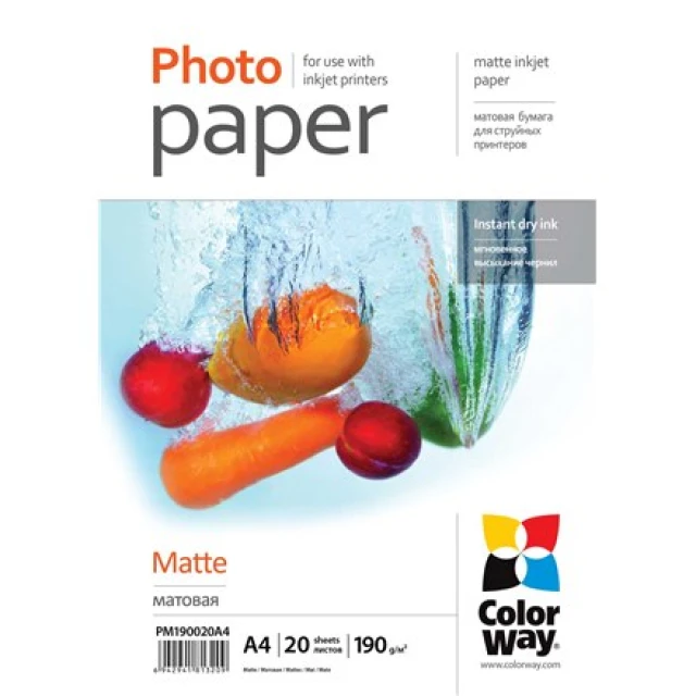 Фотопапір матовий ColorWay 190 г/м² A4 100 аркушів (6942941813209)