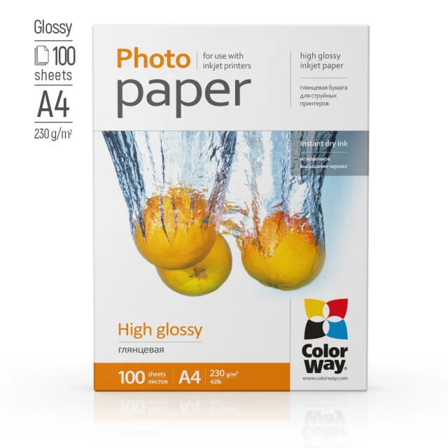 Фотопапір ColorWay High Glossy A4 230 г/м² 100 аркушів (6942941820535)