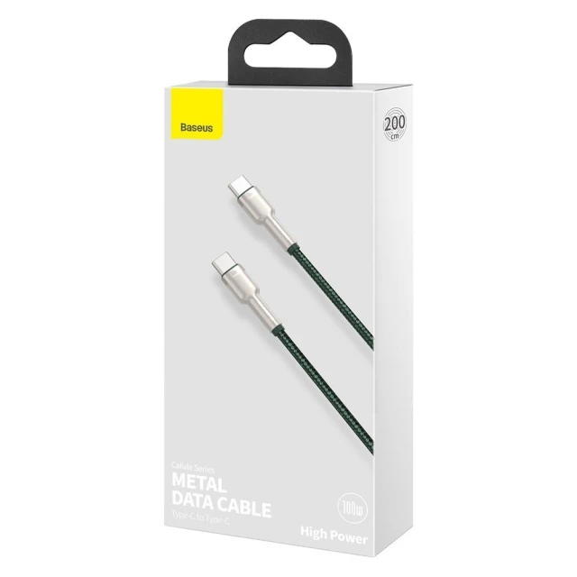 Кабель Baseus Cafule Metal USB-C to USB-C 2m Green (CATJK-D06)
