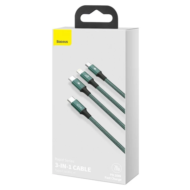 Кабель Baseus Rapid 3-in-1 USB-C to USB-C/Lightning/Micro-USB 1.5m Green (CAMLT-SC06)