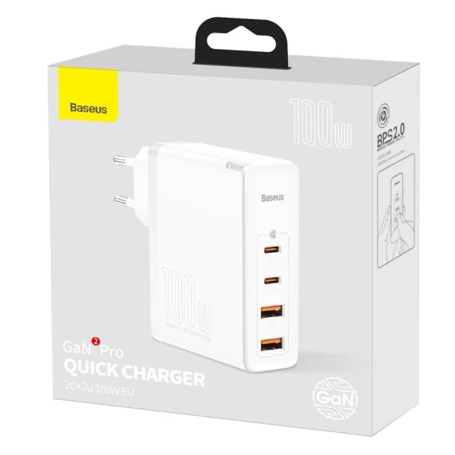 Мережевий зарядний пристрій Baseus GaN2 Pro 100W 2xUSB-C | 2xUSB-A White (CCGAN2P-L02)