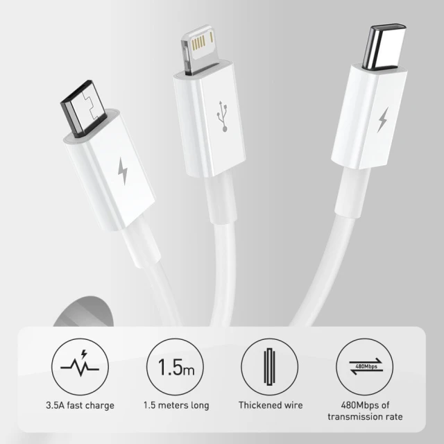 Кабель Baseus Superior 3-in-1 USB-A to USB-C/Lightning/Micro-USB 1.5m Blue (CAMLTYS-03)