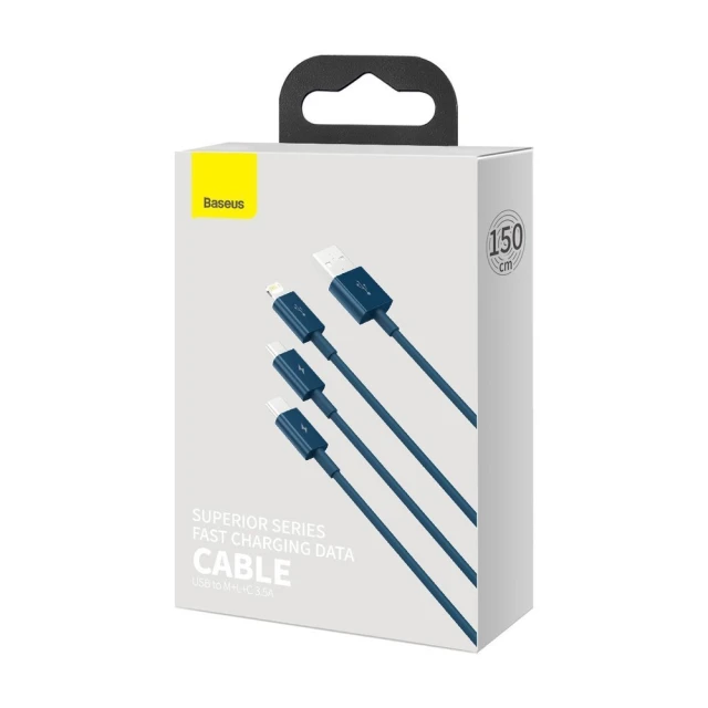 Кабель Baseus Superior 3-in-1 USB-A to USB-C/Lightning/Micro-USB 1.5m Blue (CAMLTYS-03)