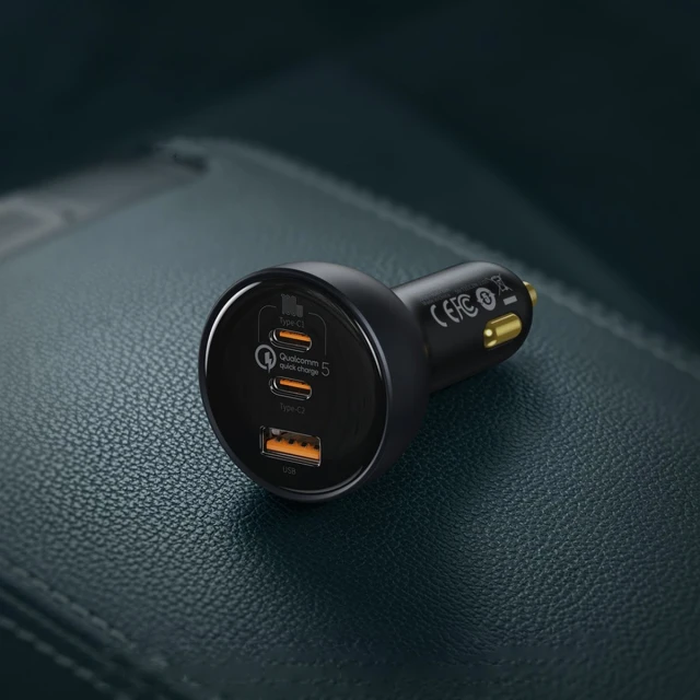 Автомобильное зарядное устройство Qualcomm Quick Charge 160W USB-A/2xUSB-C with USB-C to USB-C Cable Grey (TZCCZM-0G)