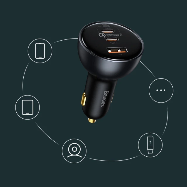 Автомобильное зарядное устройство Qualcomm Quick Charge 160W USB-A/2xUSB-C with USB-C to USB-C Cable Grey (TZCCZM-0G)
