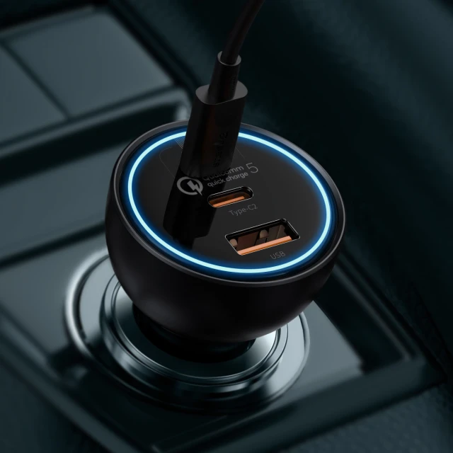 Автомобильное зарядное устройство Qualcomm Quick Charge 160W USB-A/2xUSB-C with USB-C to USB-C Cable Grey (TZCCZM-0G)
