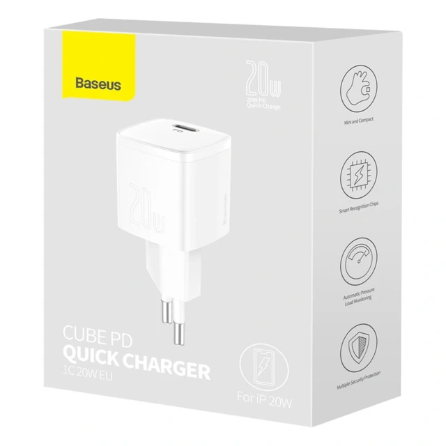 Мережевий зарядний пристрій Baseus Cube 20W PD USB-C White (6953156207165)