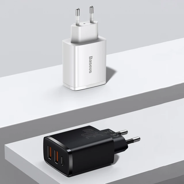Сетевое зарядное устройство Baseus Compact QC 30W USB-C | 2xUSB-A White (CCXJ-E02)