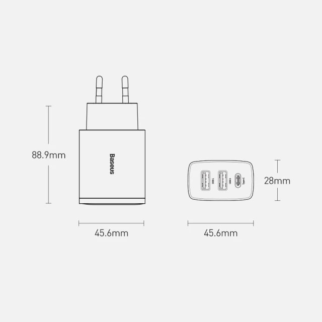 Сетевое зарядное устройство Baseus Compact QC 30W USB-C | 2xUSB-A White (CCXJ-E02)