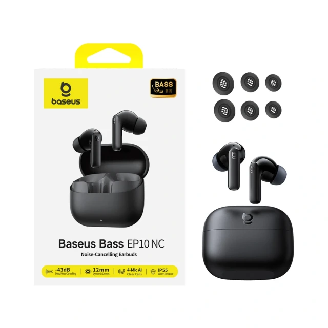 Навушники Baseus Bass EP10 TWS бездротові вакуумні з ANC Black (6953156212930)
