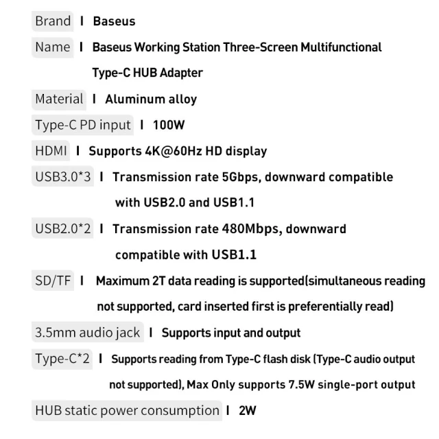 USB-хаб Baseus Multifunctional Working Station Three-Screen (CAHUB-DG0G)