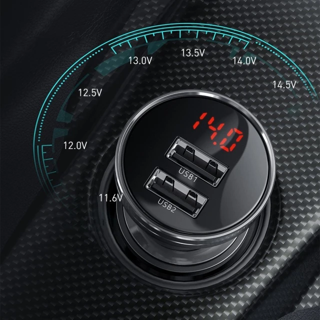 Автомобільний зарядний пристрій Baseus Digital Display 24W 2xUSB-A with USB-A to USB-C/Lightning/Micro-USB Cable Black (TZCCBX-0G)