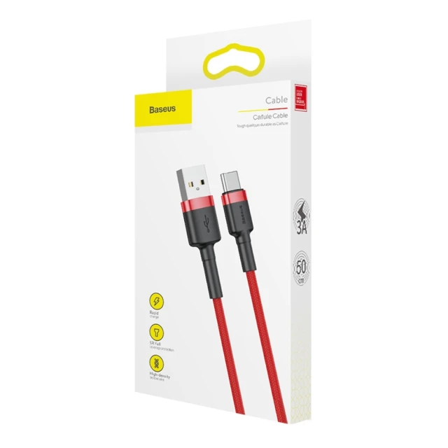 Кабель Baseus Cafule USB-A to USB-C 0.5m Red (CATKLF-A09)
