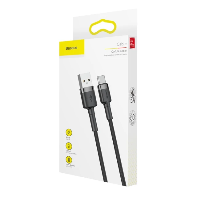 Кабель Baseus Cafule USB-A to USB-C 0.5m Black/Grey (CATKLF-AG1)